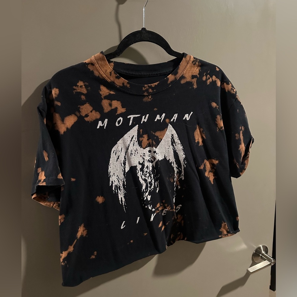 Mothman Lives Black and Brown Bleach Pattern Cryptid Crop Top